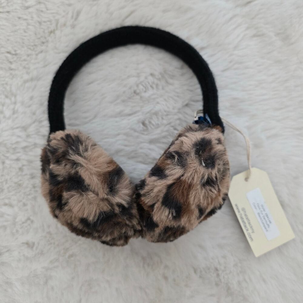 NWT Hat Attack Fuzzy Leopard Faux Fur Earmuffs Black Brown Ear Warmers EBA149
